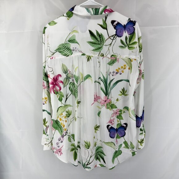 Anthropologie Women S Floral Butterfly Shirt Button Up Long Sleeve Colorful Top - Picture 3 of 9